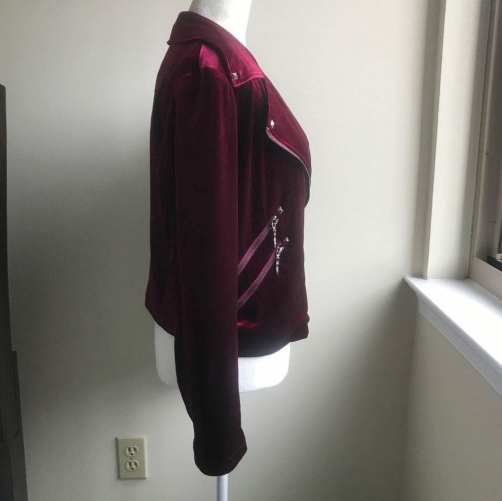 Badgley Mischka Burgundy Velvet Moto Jacket Small - Picture 5 of 12
